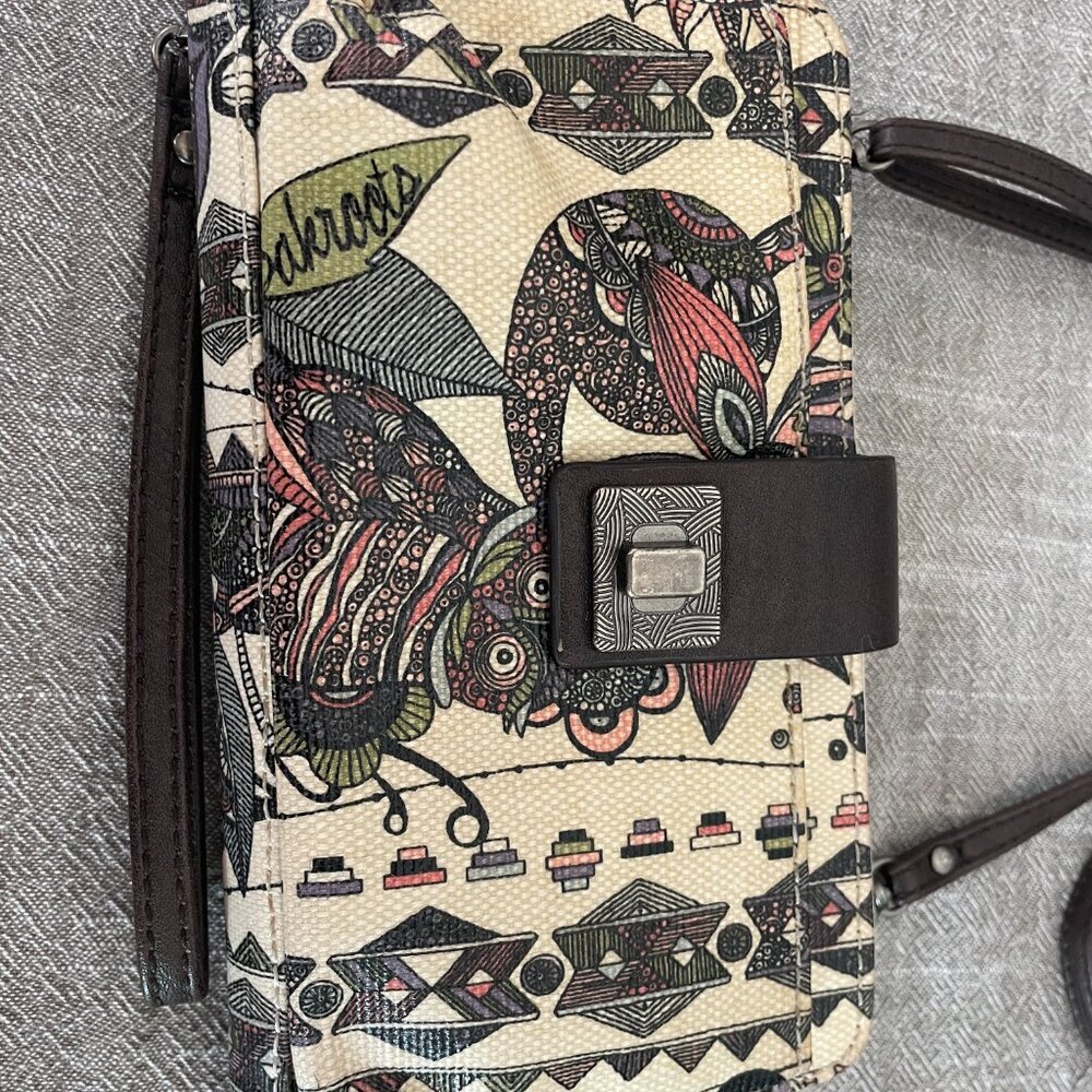 Sakroots Crossbody Wallet, Purse, Cellphone Carrier Floral Owl Coated Canvas!